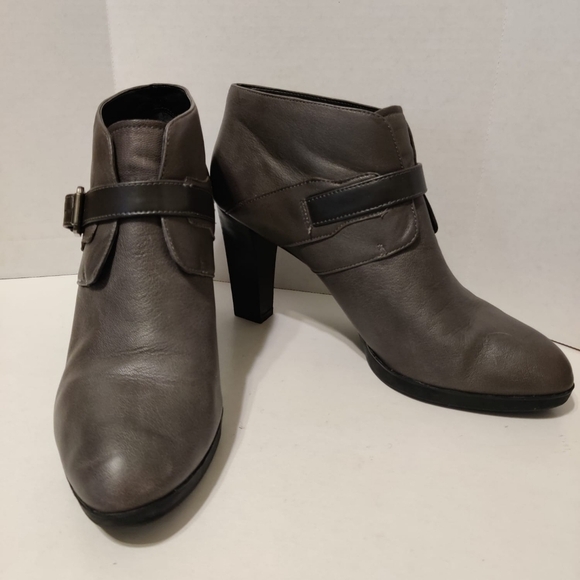 FRANCO SARTO Inkwell‎ Grey Leather Heel Booties Buckle Women's 8.5 Shoes - Picture 5 of 13